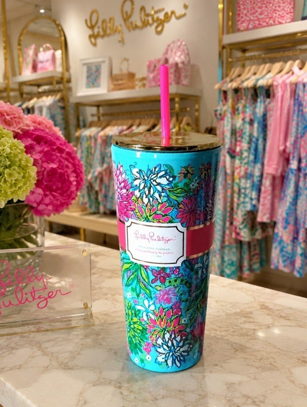 Lilly Pulitzer 28 Ounce Walking on Sunshine Traveler Tumbler Vibrant Colors NEW